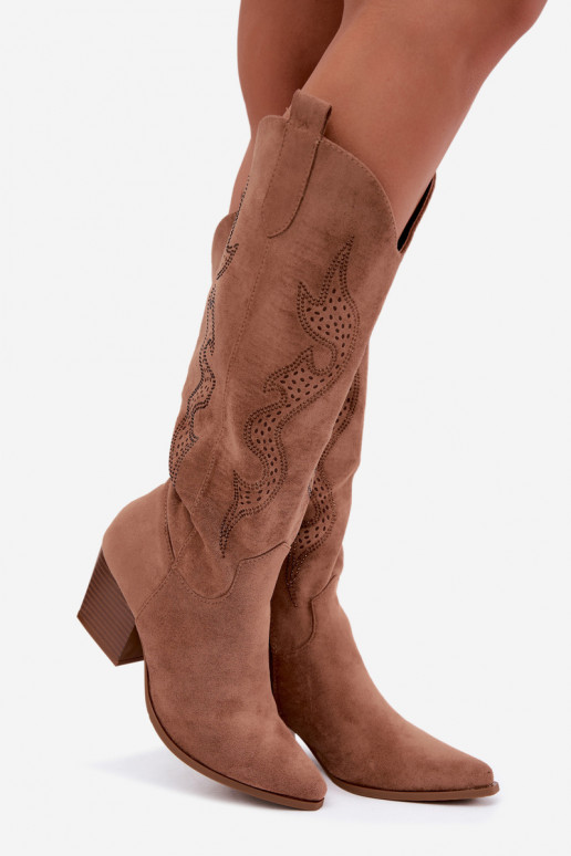 lange Cowboy-Stiefel mit Dekoration am Schaft in brauner Farbe Greyla