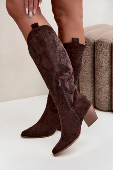 lange Cowboy-Stiefel mit Dekoration am Schaft in Schokoladenfarbe Greyla 2