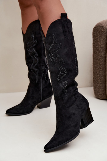 lange Cowboy-Stiefel mit Dekoration am Schaft in schwarzer Farbe Greyla