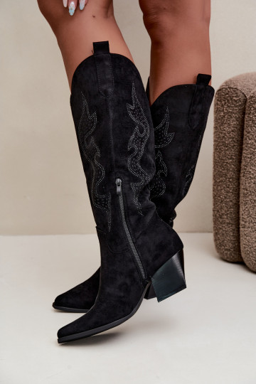 lange Cowboy-Stiefel mit Dekoration am Schaft in schwarzer Farbe Greyla 2