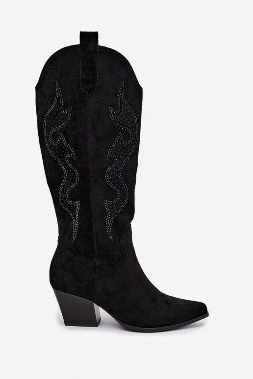 lange Cowboy-Stiefel mit Dekoration am Schaft in schwarzer Farbe Greyla