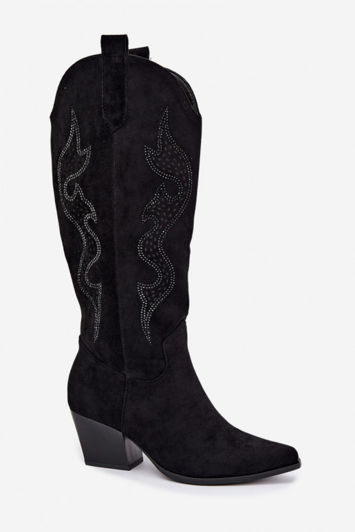 lange Cowboy-Stiefel mit Dekoration am Schaft in schwarzer Farbe Greyla