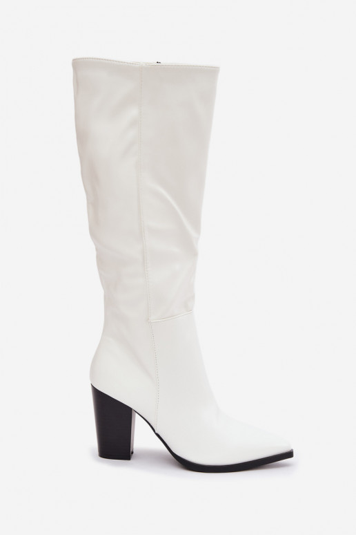 gefütterte lange Stiefel am Schaft aus Kunstleder in Weiß Drelia