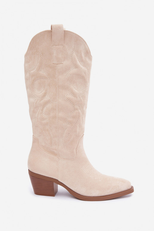 lange Cowboy-Stiefel mit Absatz in Elfenbeinfarbe INesly
