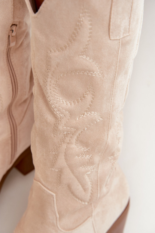 lange Cowboy-Stiefel mit Absatz in Elfenbeinfarbe INesly