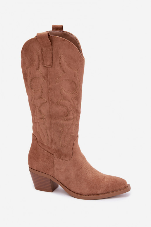 lange Cowboy-Stiefel mit Absatz in brauner Farbe INesly
