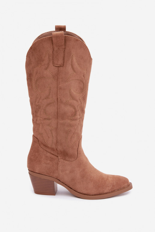 lange Cowboy-Stiefel mit Absatz in brauner Farbe INesly