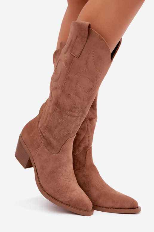 lange Cowboy-Stiefel mit Absatz in brauner Farbe INesly