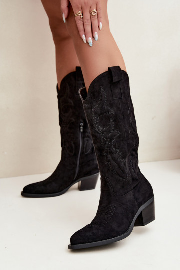lange Cowboy-Stiefel mit Absatz in schwarzer Farbe INesly