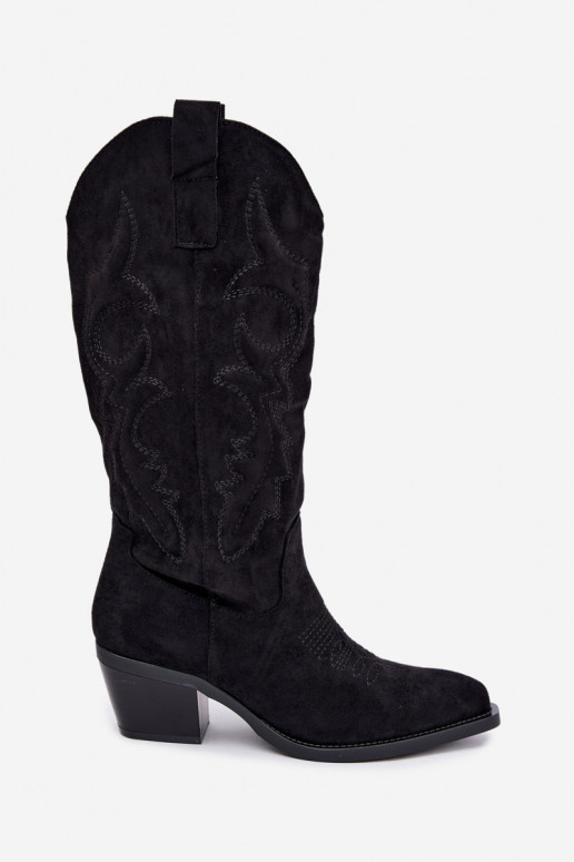lange Cowboy-Stiefel mit Absatz in schwarzer Farbe INesly