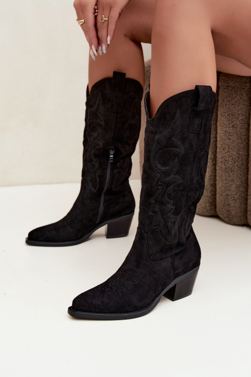lange Cowboy-Stiefel mit Absatz in schwarzer Farbe INesly
