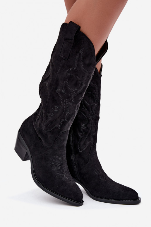 lange Cowboy-Stiefel mit Absatz in schwarzer Farbe INesly