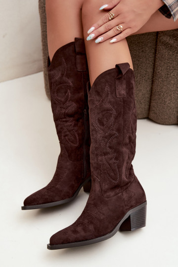 lange Cowboy-Stiefel mit Absatz in Schokoladenfarbe INesly 2