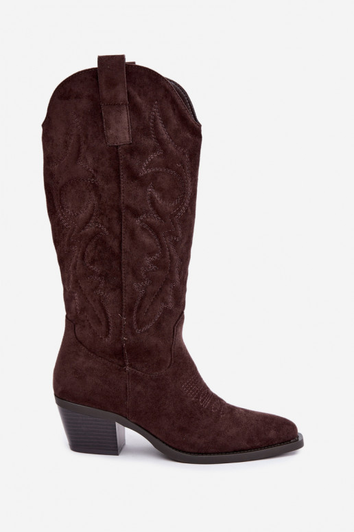lange Cowboy-Stiefel mit Absatz in Schokoladenfarbe INesly