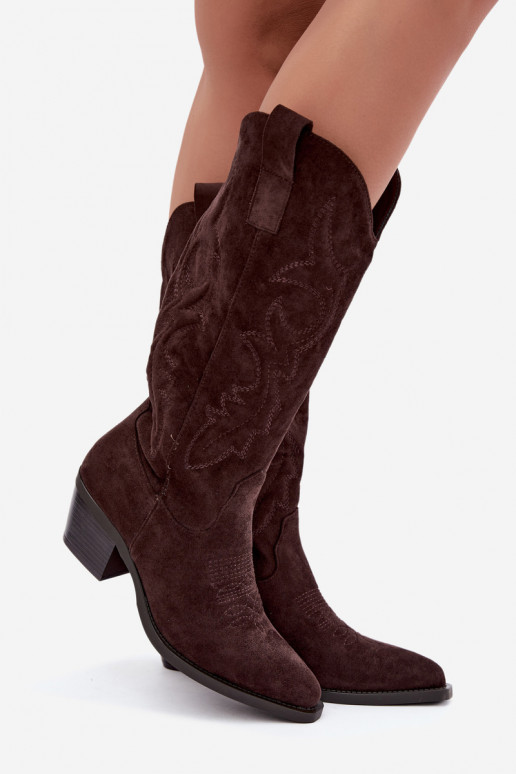 lange Cowboy-Stiefel mit Absatz in Schokoladenfarbe INesly