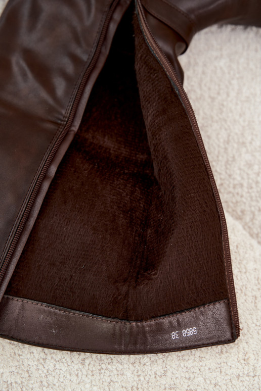 warme Damen lange Stiefel mit Schnallen in Schokoladenfarbe Elland