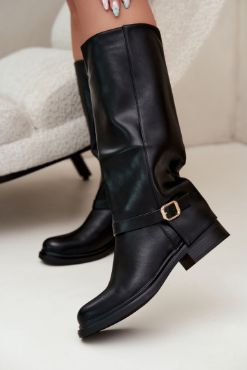 damen gefütterte kniehohe Stiefel mit Schnallen in Schwarz Elland 2