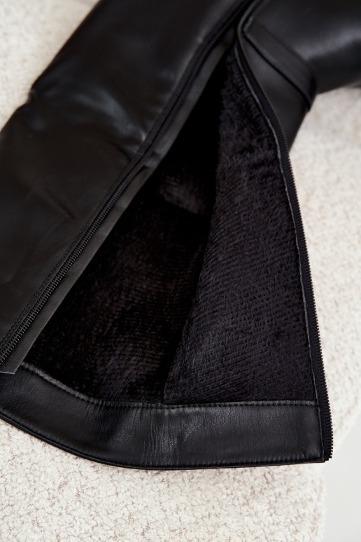 damen gefütterte kniehohe Stiefel mit Schnallen in Schwarz Elland