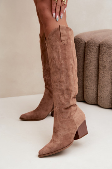 damen kniehohe Stiefel im Cowboy-Stil mit Absatz in Braun Glenor 2