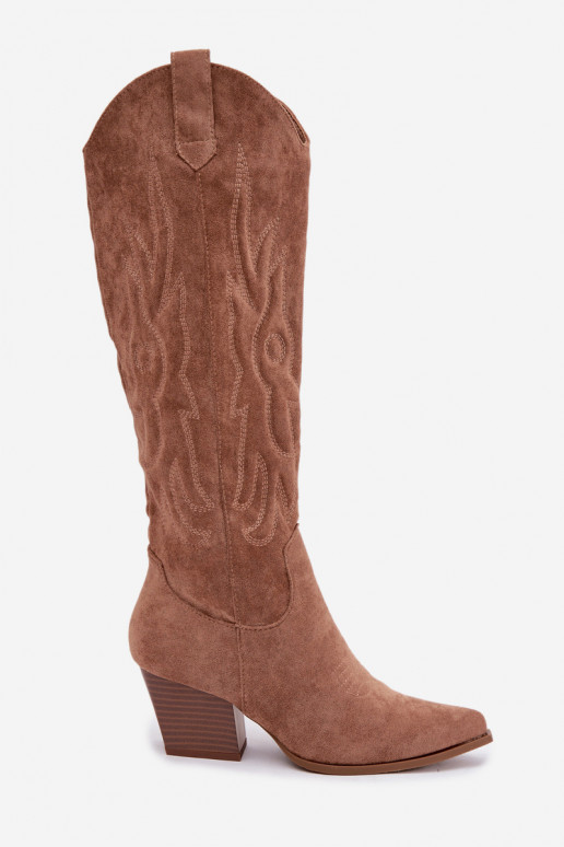 damen kniehohe Stiefel im Cowboy-Stil mit Absatz in Braun Glenor