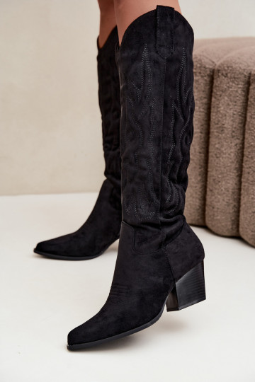 damen kniehohe Stiefel im Cowboy-Stil mit Absatz in Schwarz Glenor 2