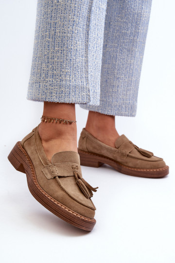 damen Mokassins aus Wildleder mit Quasten D&A TIN107 in braun