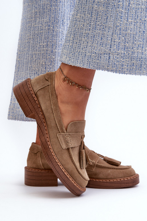 damen Mokassins aus Wildleder mit Quasten D&A TIN107 in braun