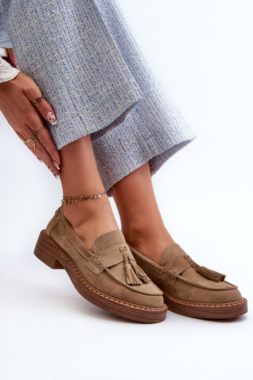 damen Mokassins aus Wildleder mit Quasten D&A TIN107 in braun