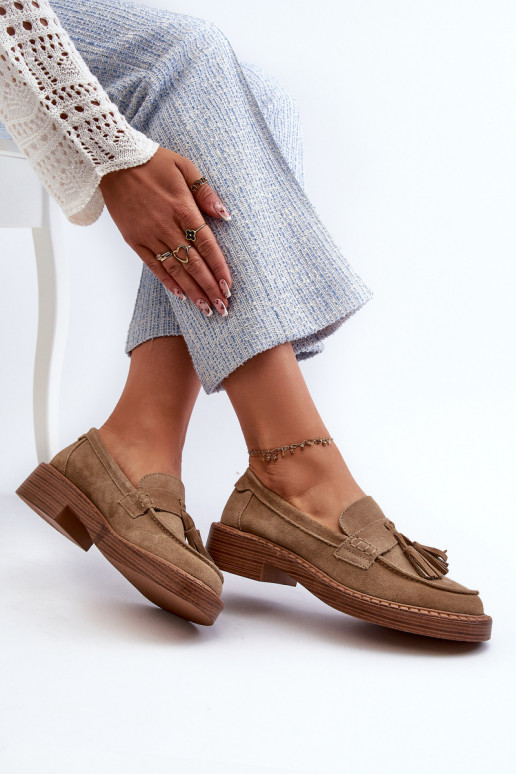damen Mokassins aus Wildleder mit Quasten D&A TIN107 in braun