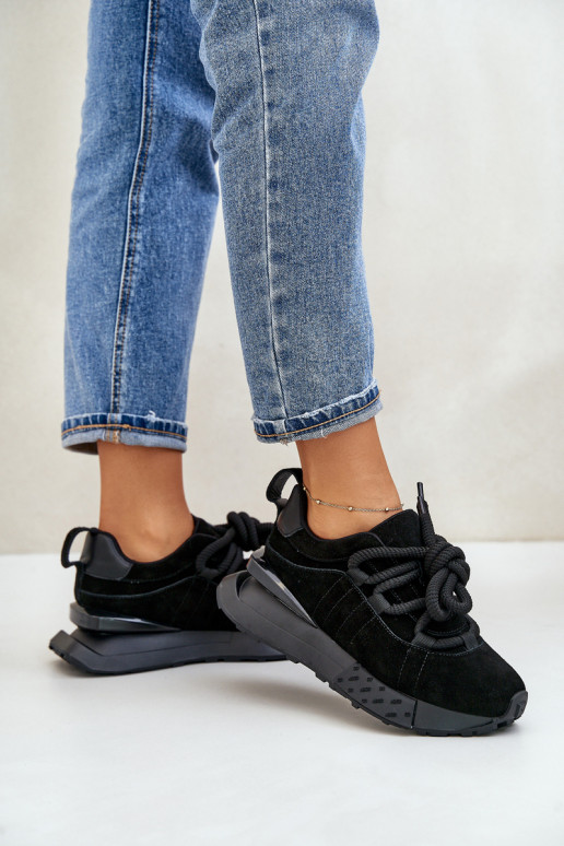 Damen Sneakers aus Wildleder mit Plattform und robuster Schnürung Artiker 54C1464 in schwarz