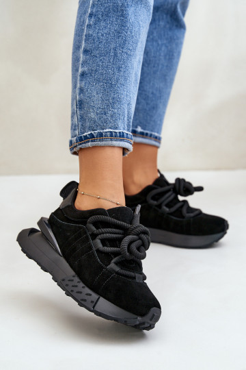 Damen Sneakers aus Wildleder mit Plattform und robuster Schnürung Artiker 54C1464 in schwarz 2