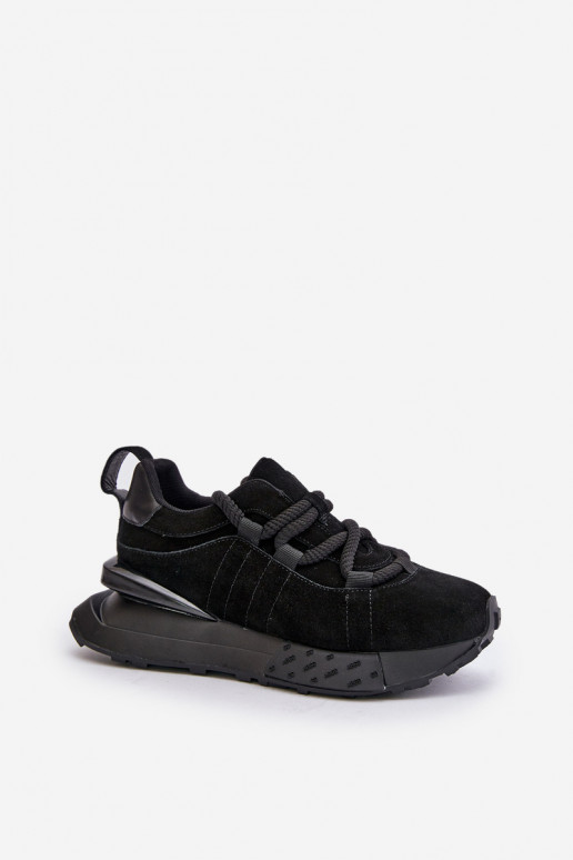 Damen Sneakers aus Wildleder mit Plattform und robuster Schnürung Artiker 54C1464 in schwarz