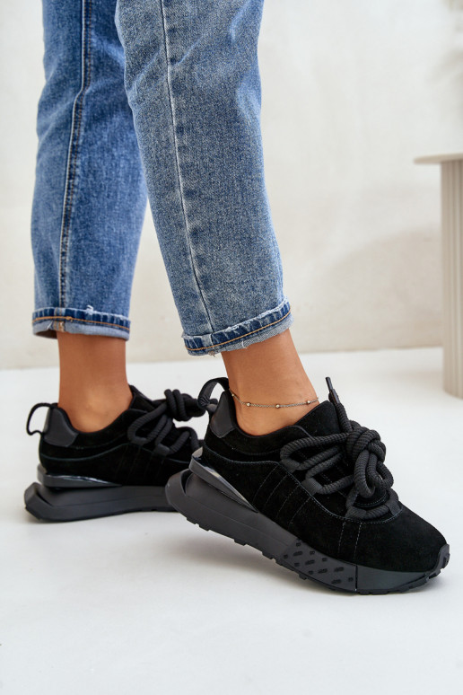 Damen Sneakers aus Wildleder mit Plattform und robuster Schnürung Artiker 54C1464 in schwarz