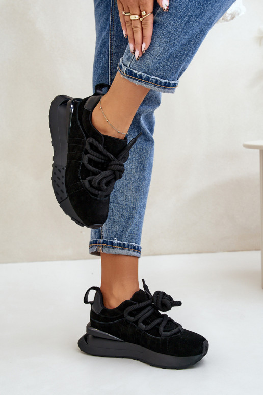 Damen Sneakers aus Wildleder mit Plattform und robuster Schnürung Artiker 54C1464 in schwarz