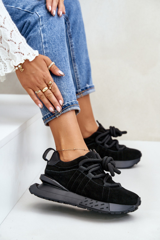 Damen Sneakers aus Wildleder mit Plattform und robuster Schnürung Artiker 54C1464 in schwarz