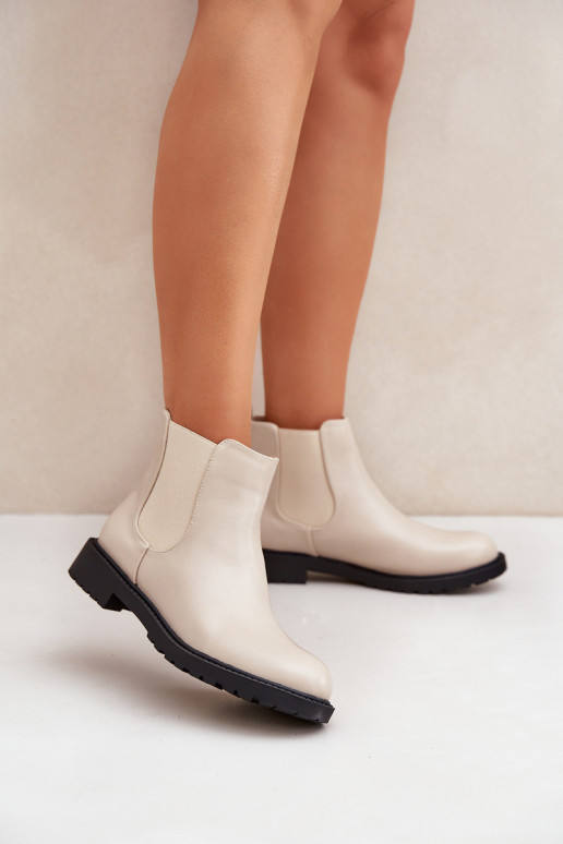 stilvolle Damen Stiefeletten mit breiten Absätzen in sandfarben