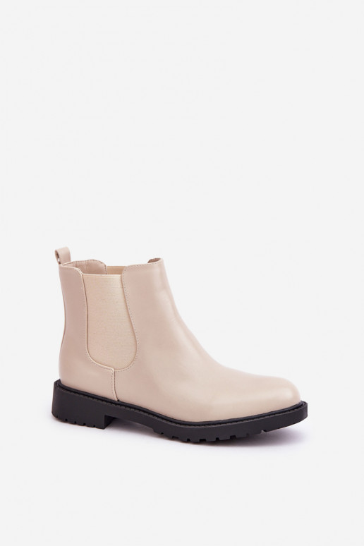 stilvolle Damen Stiefeletten mit breiten Absätzen in sandfarben