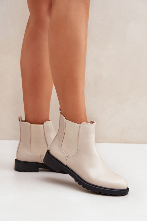 stilvolle Damen Stiefeletten mit breiten Absätzen in sandfarben