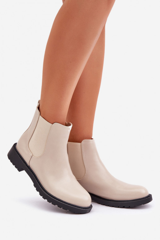 stilvolle Damen Stiefeletten mit breiten Absätzen in sandfarben