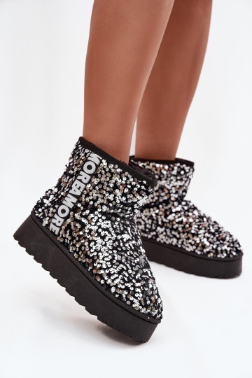 Damen Schneestiefel mit Plattform, verziert mit Pailletten in schwarz und silber
