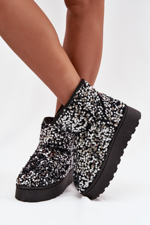 Damen Schneestiefel mit Plattform, verziert mit Pailletten in schwarz und silber