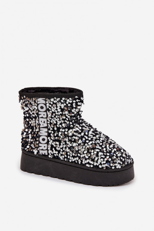 Damen Schneestiefel mit Plattform, verziert mit Pailletten in schwarz und silber