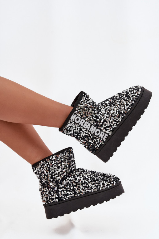 Damen Schneestiefel mit Plattform, verziert mit Pailletten in schwarz und silber