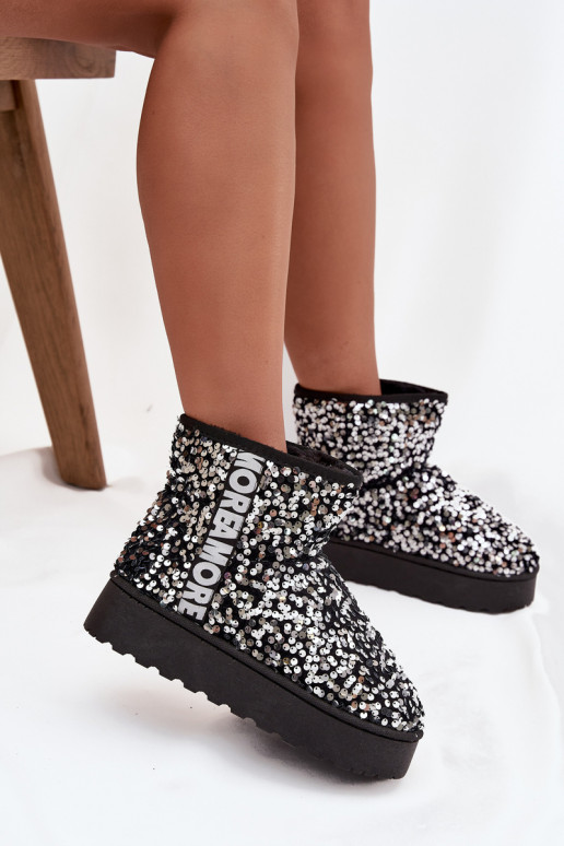 Damen Schneestiefel mit Plattform, verziert mit Pailletten in schwarz und silber
