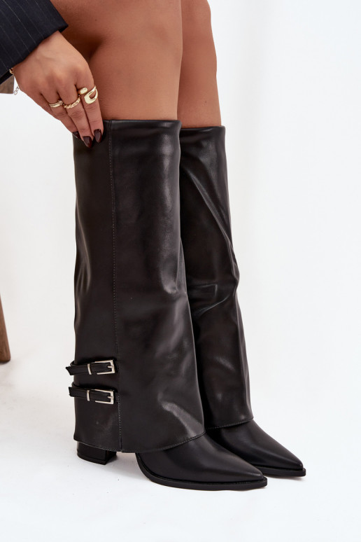 Damen hohe Stiefel mit Absätzen und Schnallen Jessae in schwarz