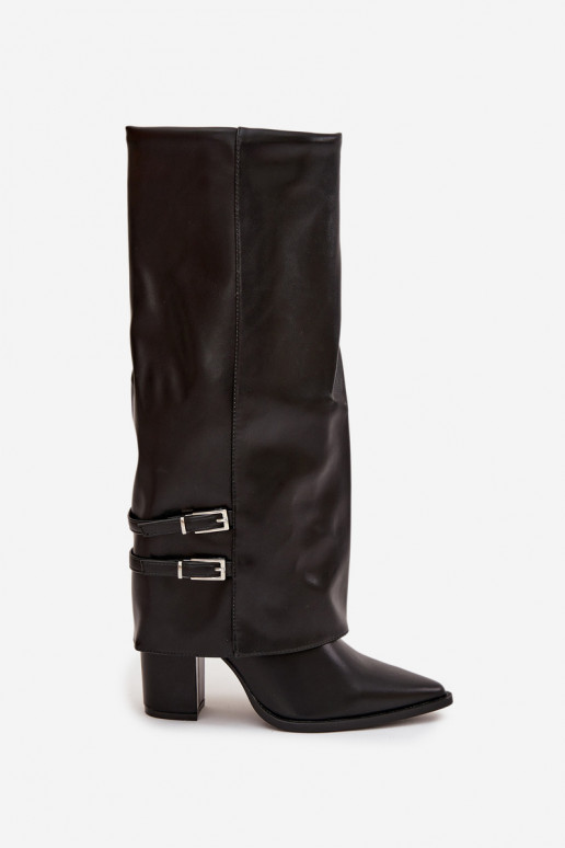 Damen hohe Stiefel mit Absätzen und Schnallen Jessae in schwarz