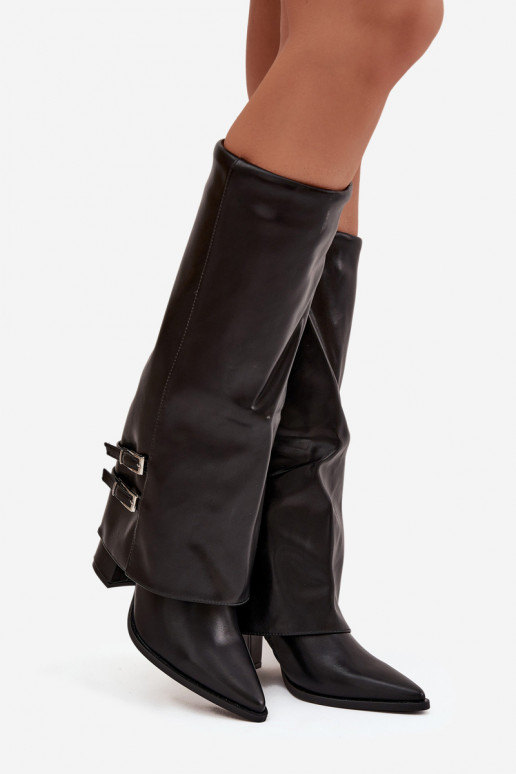 Damen hohe Stiefel mit Absätzen und Schnallen Jessae in schwarz