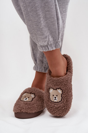 Damen-Slipper mit Fell, schokoladenfarbig
