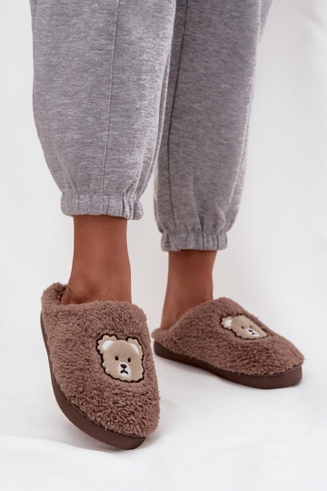 Damen-Slipper mit Fell, schokoladenfarbig 2