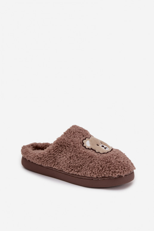 Damen-Slipper mit Fell, schokoladenfarbig
